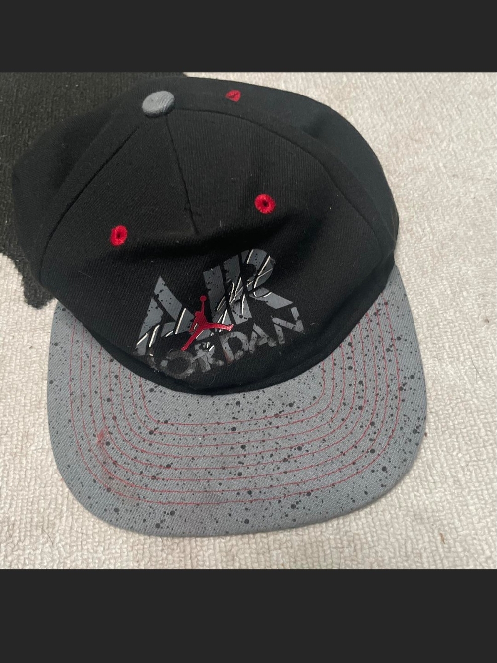 Jordan Black & Red Snapback Hat with Jumpman Trim - $5